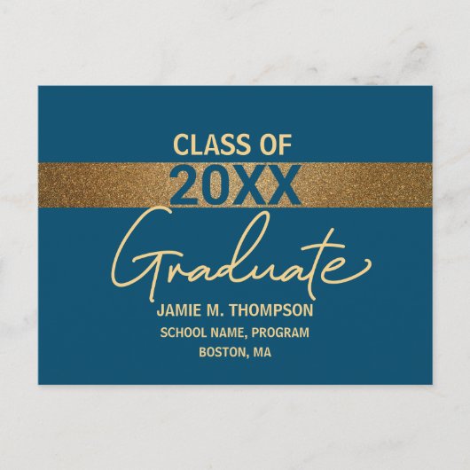 Postale Carte de graduation Simple Blue Gold Confetti (Devant)