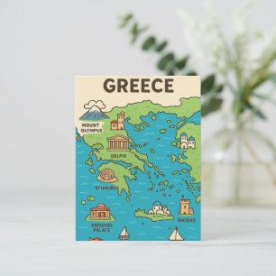 Postale Carte de Grèce en dessin animé – Monuments illustr