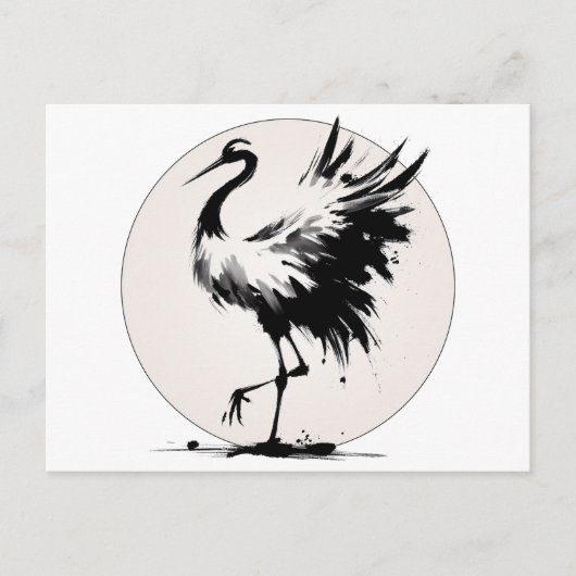 Postale Carte de grue Sumi-e (Devant)