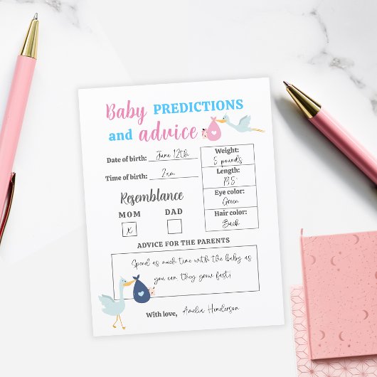 Postale Carte de jeu Blue Pink Baby Predictions & Conseils