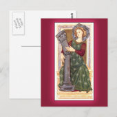 Postale Carte de jeu Tarot antique :  Force (Devant / Derrière)