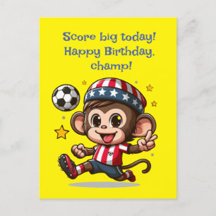 Postale Carte de joueur de football singe heureux mignon