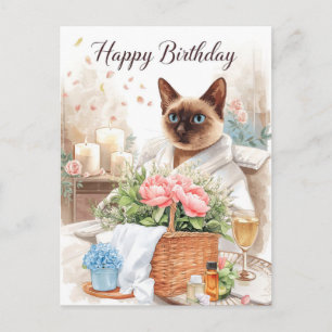 Postale Carte de Jour de Naissance au Spa – Chat Siamois G