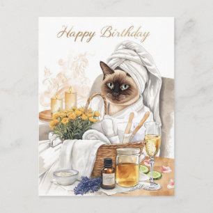 Postale Carte de Jour de Naissance au Spa – Chat Siamois G