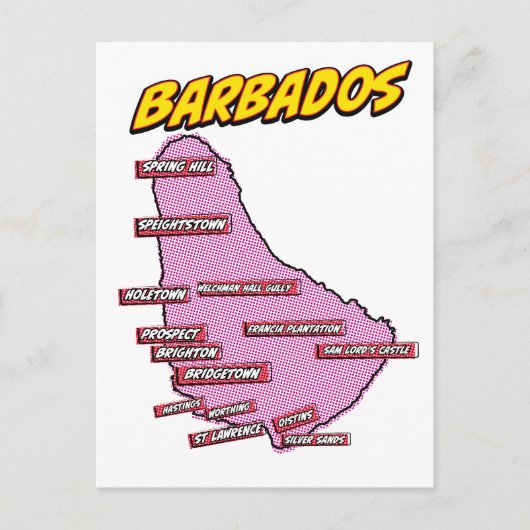 Postale Carte de la Barbade illustrée dans le style Pop Ar (Devant)