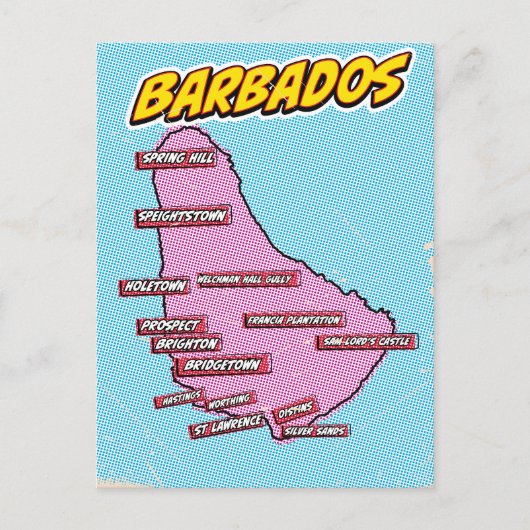 Postale Carte de la Barbade illustrée dans le style Pop Ar (Devant)