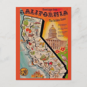 Postale Carte de la Californie très Vintage