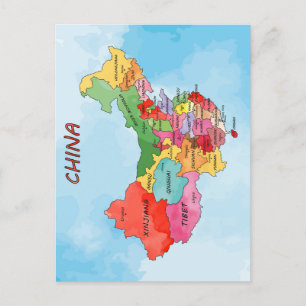 Postale Carte de la Chine aquarelle