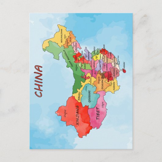 Postale Carte de la Chine aquarelle (Devant)