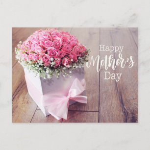 Postale Carte de la fête des mères avec des roses roses