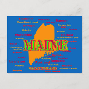 Postale Carte de la fierté de l'État du Maine en silhouett