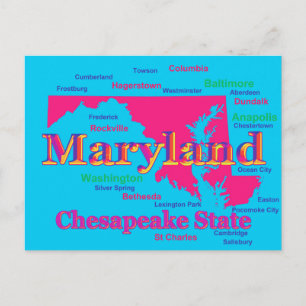 Postale Carte de la Fierté d'État du Maryland coloré Silho