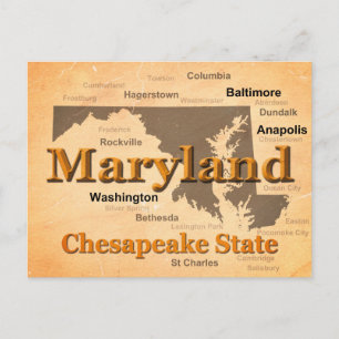 Postale Carte de la fierté d'État du Maryland Vieilli Silh