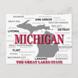 Postale Carte de la fierté d'état du Michigan Silhouette