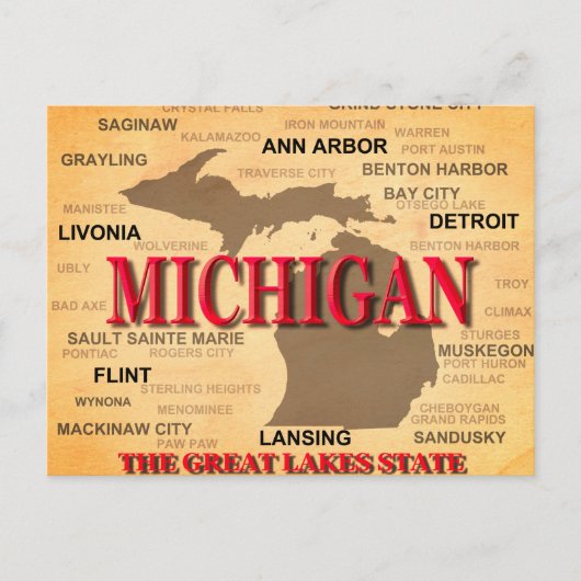 Postale Carte de la fierté d'état du Michigan Silhouette (Devant)