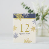 Postale Carte de la Marine Blue Gold Snowflake Winter Wedd (Debout devant)