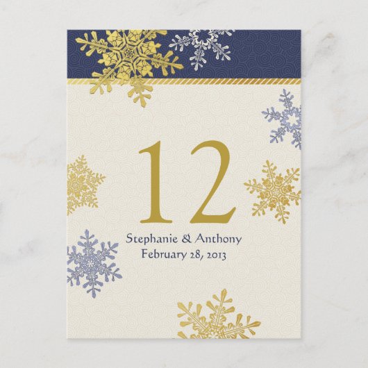 Postale Carte de la Marine Blue Gold Snowflake Winter Wedd (Devant)