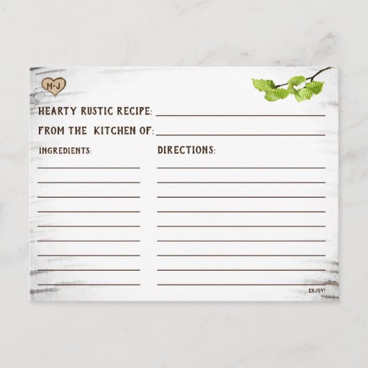 Postale Carte de la recette de la douche nuptiale rustique (Devant)