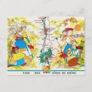 Postale Carte de la région viticole des Côtes du Rhône