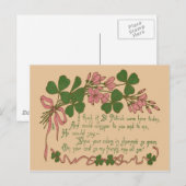 Postale Carte de la Saint-Patrick avec plante de trèfle vi (Devant / Derrière)