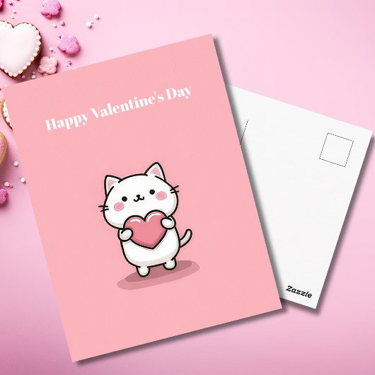 Postale Carte de la Saint-Valentin avec un chat Kawaii mig