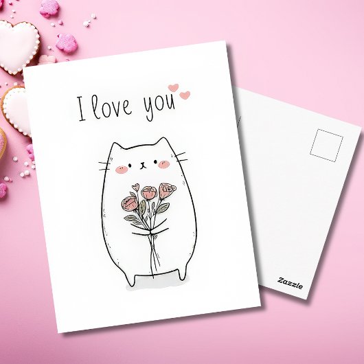 Postale Carte de la Saint-Valentin Chat Mignon avec des Ro