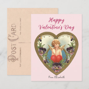 Postale Carte de la Saint-Valentin Cœur d'Or Chérubin Vint