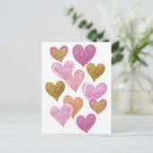 Postale Carte de la Saint-Valentin Cœurs Dorés Roses (Debout devant)