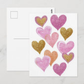 Postale Carte de la Saint-Valentin Cœurs Dorés Roses (Devant / Derrière)