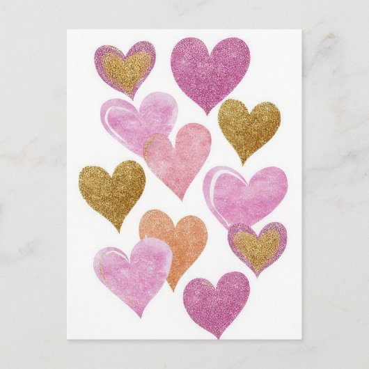 Postale Carte de la Saint-Valentin Cœurs Dorés Roses (Devant)