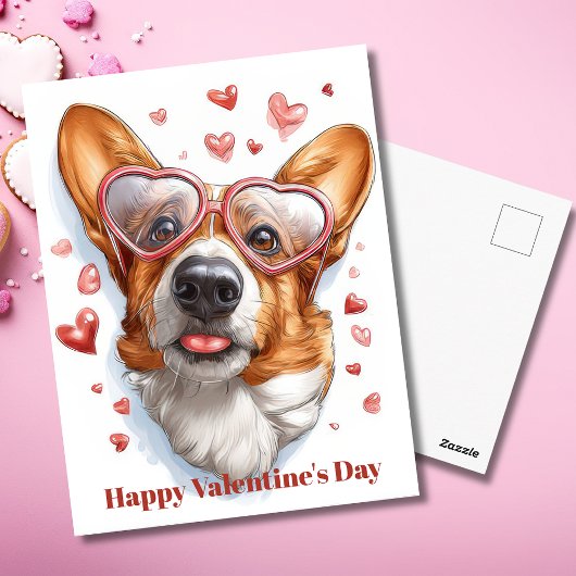 Postale Carte de la Saint-Valentin Corgi Mignon Coeurs