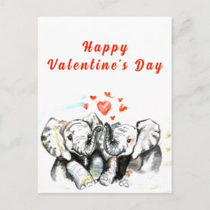 Postale Carte de la Saint-Valentin Éléphants Couple Mignon