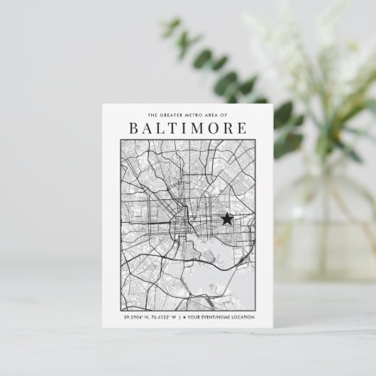 Postale Carte de la ville de Baltimore + repère d'emplacem (Debout devant)