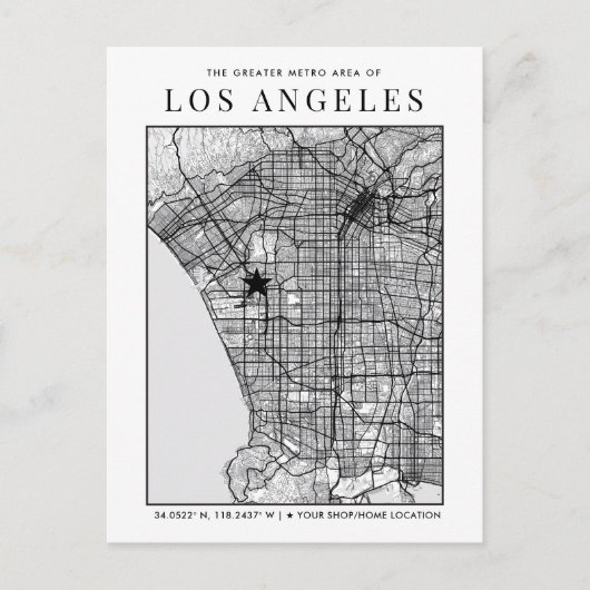 Postale Carte de la ville de Los Angeles + Marqueur d'empl (Devant)