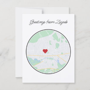 Postale Carte de la ville de Zagreb Croatie peinte à la ma