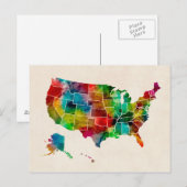 Postale Carte de l'aquarelle des États-Unis (Devant / Derrière)