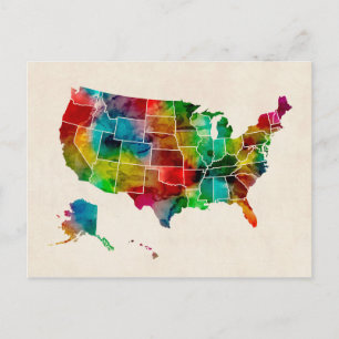 Postale Carte de l'aquarelle des États-Unis