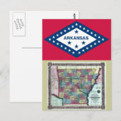 Postale Carte de l'Arkansas et drapeau de l'État (Devant / Derrière)