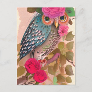 Postale Carte de l'art de la chouette a ses fleurs