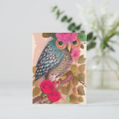 Postale Carte de l'art de la chouette a ses fleurs (Debout devant)