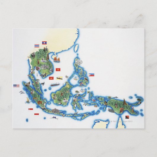 Postale Carte de l'Asie du Sud-Est (Devant)