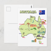 Postale carte de l'Australie avec les principales villes (Devant / Derrière)