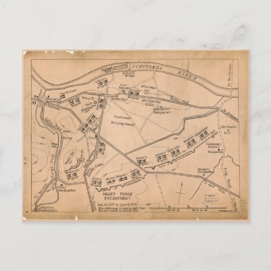 Postale Carte de l'Encampement de Valley Forge (déc. 1777- (Devant)