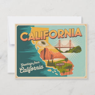 Postale Carte de l'état de Californie illustrée
