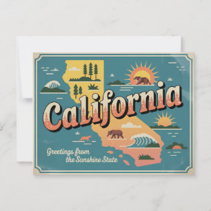 Postale Carte de l'état de Californie illustrée