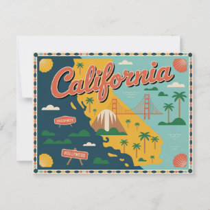 Postale Carte de l'état de Californie illustrée