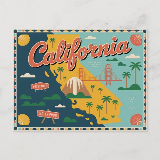 Postale Carte de l'état de Californie illustrée (Devant)