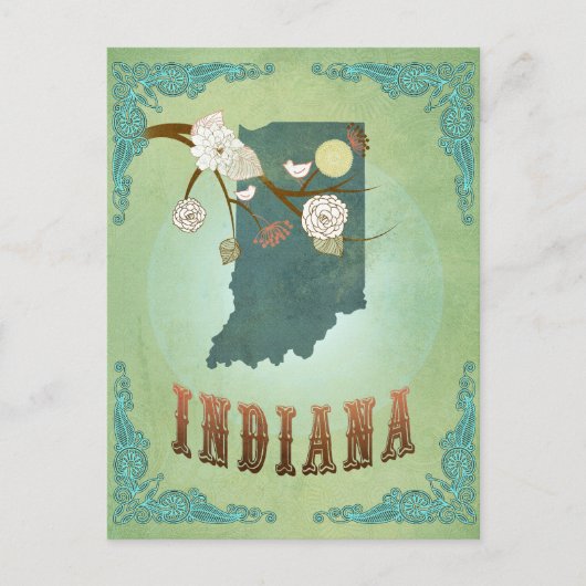 Postale Carte de l'état de l'Indiana - Vert (Devant)