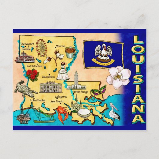 Postale Carte de l'État de Louisiane (Devant)
