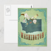 Postale Carte de l'État de Washington - Vert (Devant / Derrière)
